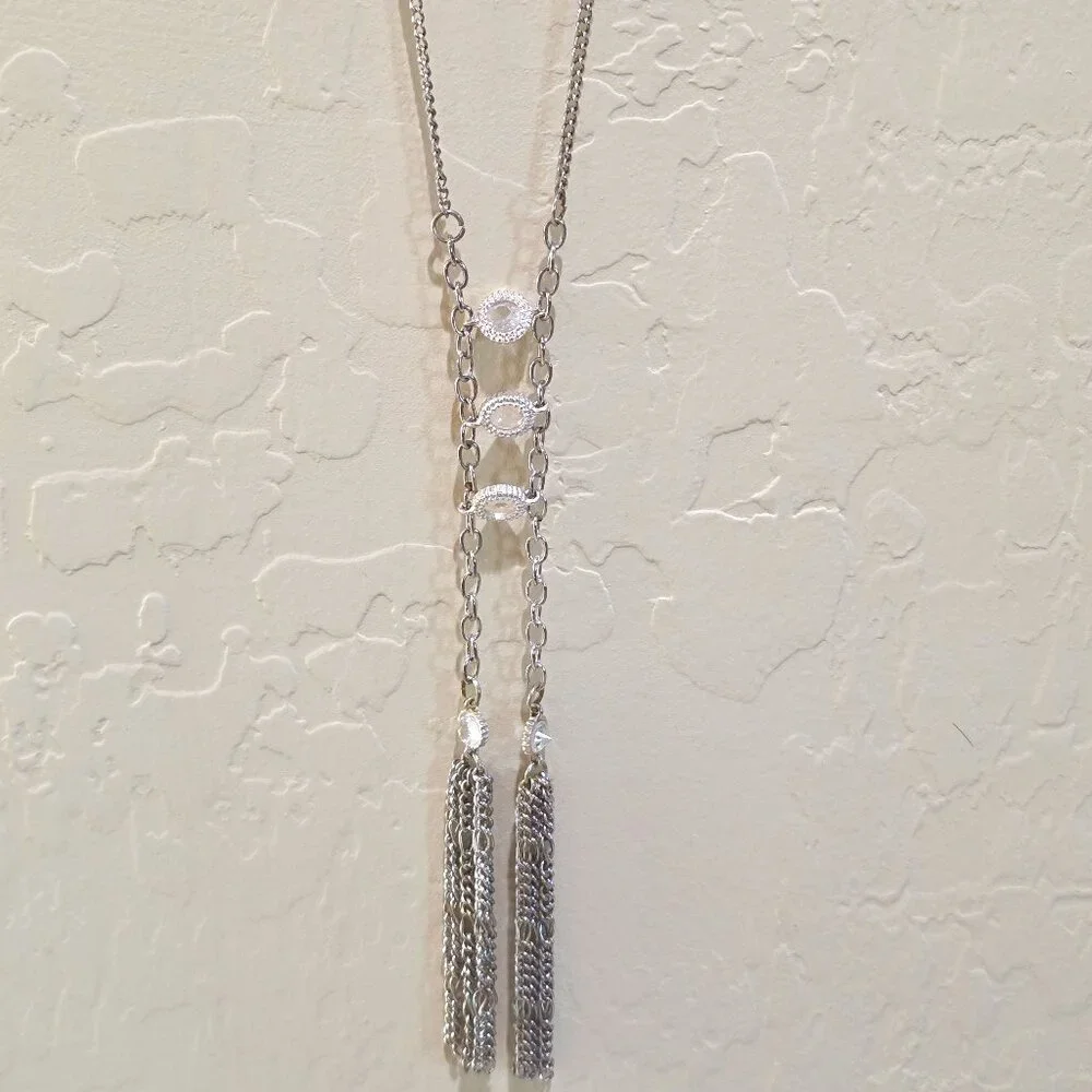 Vintage Silver Tassle Western Style Stone Accents Long 29